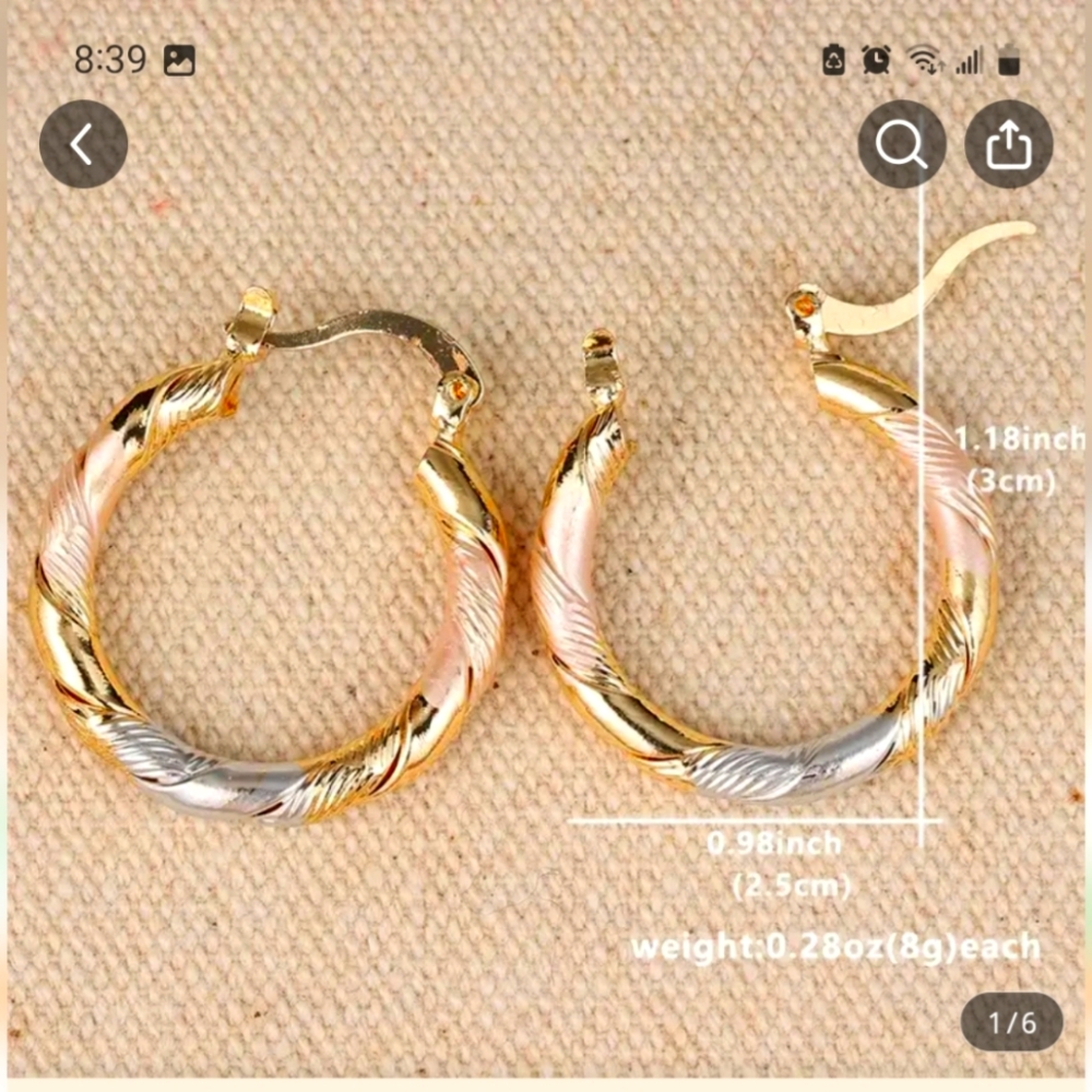 AUTHENTIC SASSY CHUNKY GENUINE 14K TRI-GOLD OVER STAINLESS STEEL HOOP EARRINGS